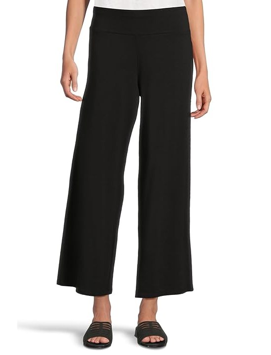 Eileen Fisher Stretch Jersey Knit Wide Ankle Pants Womens, Black