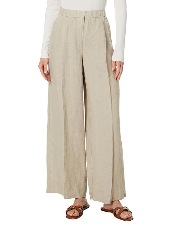 Eileen Fisher Wide Pleated Full Length Pants Womens Dress Pants Undyed Natural