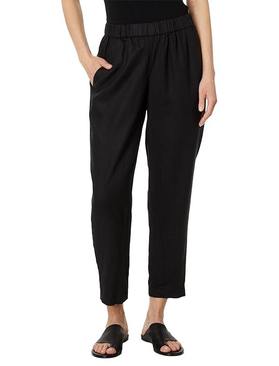 Eileen Fisher Petite High Waisted Tapered Ankle Pants Womens Dress Pants Black 1