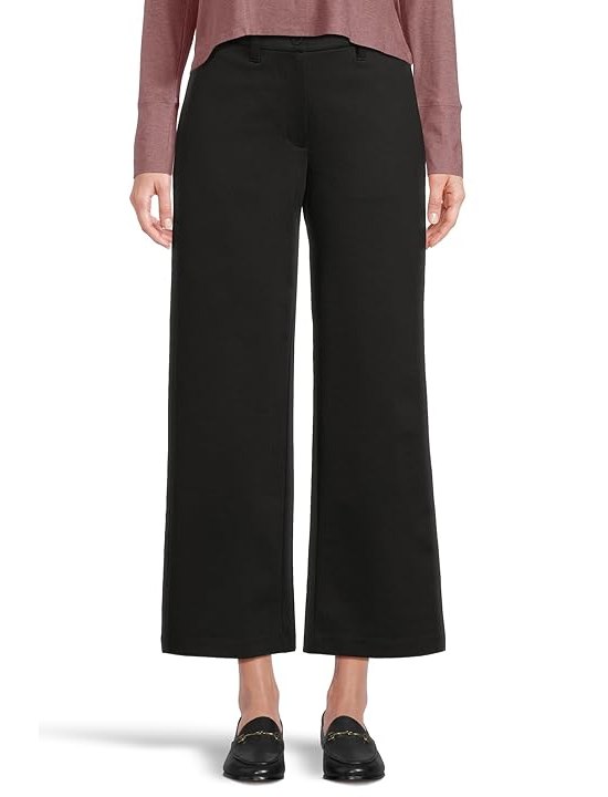Eileen Fisher Petite Wide Full-Length Trousers Womens Dress Pants Black
