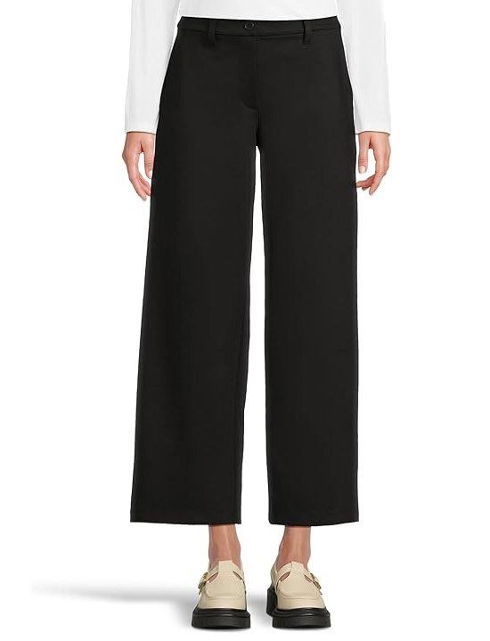 Eileen Fisher Petite Washable Flex Ponte Wide Full Length Trouser Womens, Black